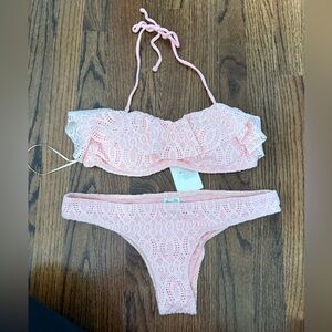 New Vera and Lucy Coral Textured Bikini Crochet Swim‎ Set Size Large